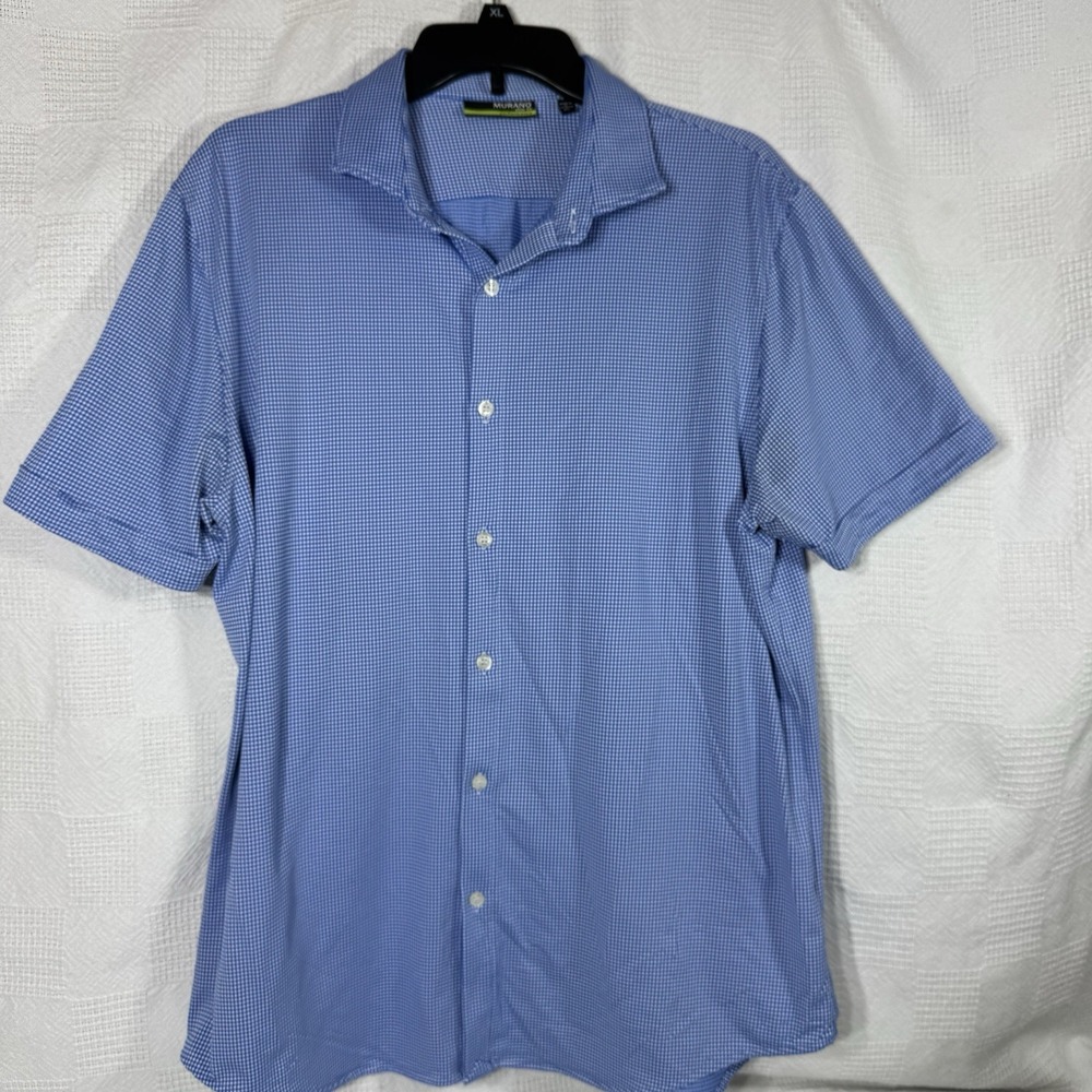 Murano Performance Mens Button Up Shirt Rolled Sleeves Blue White‎ Size XL Slim